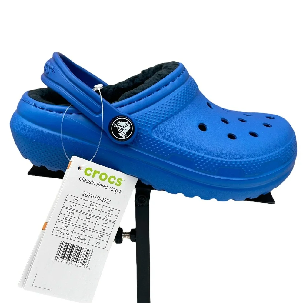 Crocs Little Boys Lined Slip on Clog Size 11 Royal Blue Warm Cozy Comfy Slippers
